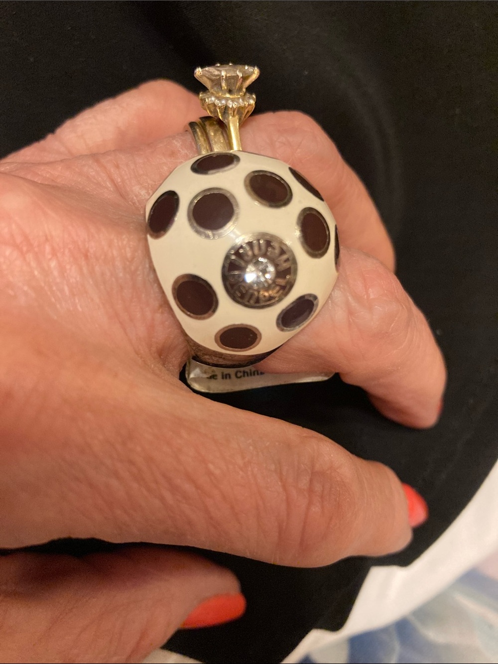 Henri Bendel “Hot for Dots” NWT Vintage Cocktail Ring w/Polka Dots & Crystal